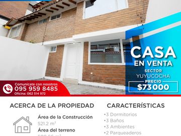 CASA EN AV. RAFAEL SANCHEZ, YUYUCOCHA, IBARRA
