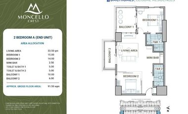 54K Monthly Downpayment/ 2 Bedroom/ 84.5 sqm MONCELLO CREST RESIDENTIAL CONDOMINIUM – TURNOVER AUGUST 2029