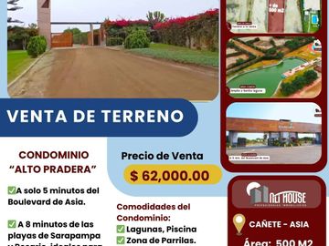 SE VENDE TERRENO DE 500 m2 CONDOMINIO ALTO PRADERA EN ASIA