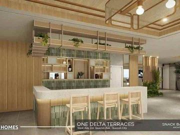 𝗢𝗡𝗘 𝗗𝗘𝗟𝗧𝗔 𝗧𝗘𝗥𝗥𝗔𝗖𝗘𝗦 Studio Condo in West Ave.,Quezon City near Fisher Mall, Solaire, Timog, Trinoma, MRT, Vertis North