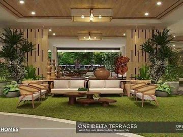 𝗢𝗡𝗘 𝗗𝗘𝗟𝗧𝗔 𝗧𝗘𝗥𝗥𝗔𝗖𝗘𝗦 Studio Condo in West Ave.,Quezon City near Fisher Mall, Solaire, Timog, Trinoma, MRT, Vertis North