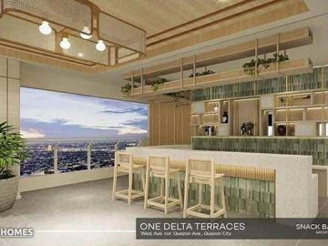 𝗢𝗡𝗘 𝗗𝗘𝗟𝗧𝗔 𝗧𝗘𝗥𝗥𝗔𝗖𝗘𝗦 Studio Condo in West Ave.,Quezon City near Fisher Mall, Solaire, Timog, Trinoma, MRT, Vertis North