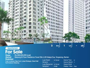 Apartemen Serpong M Town Residence Tower Ellis Lt.26 Kelapa Dua, Tangerang, Banten