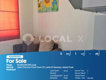 Apartemen Green Pramuka Orchid Tower OC Lantai 23 Rawasari, Jakarta Pusat
