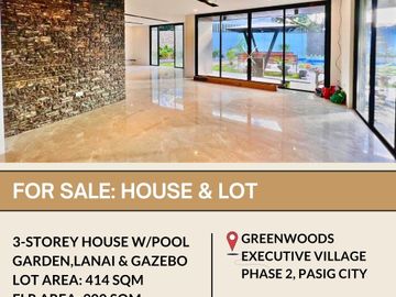 FOR SALE House & Lot located in Greenwoods Executive Village, Phase 2, Pasig City