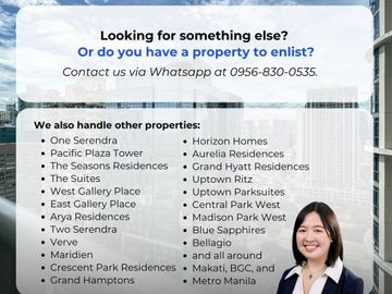 For Sale: Premium Arya Residences, 1-Bedroom Condo, Priced to Sell - West East Gallery Place, Verve, Maridien, One Serendra