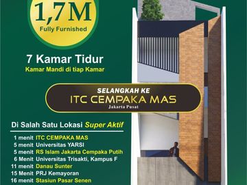 Dijual Kost Kosan 3 Lantai Cempaka Putih Jakarta Pusat Okupansi 100%