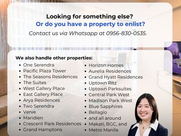 For Sale: Premium Arya Residences, 2-Bedroom Condo, Priced to Sell (Direct Buyers Only) West East Gallery Place, Verve, Maridien, One Serendra