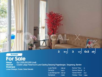 Rumah Cluster Latigo Paramount Land Gading Serpong Pagedangan, Tangerang, Banten