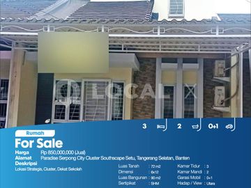 Rumah Paradise Serpong City Cluster Southscape Setu, Tangerang Selatan, Banten