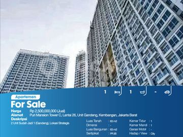 Apartemen Puri Mansion Tower C, Lantai 26, Unit Gandeng, Kembangan, Jakarta Barat