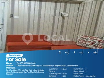 Apartemen Green Pramuka Tower Fagio Lt.10 Rawasari, Cempaka Putih, Jakarta Pusat