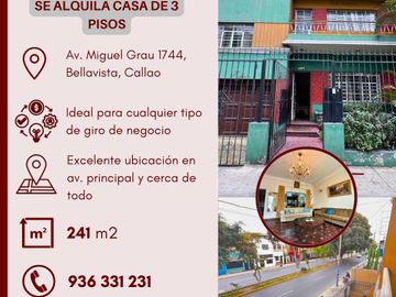 SE ALQUILA INCREIBLE PROPIEDAD DE 3 PISOS EN BELLAVISTA, CALLAO