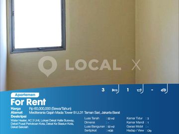 Apartemen Mediterania Gajah Mada Tower B Lt.31 Taman Sari, Jakarta Barat