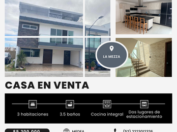 CASA EN VENTA SEMINUEVA – RESIDENCIAL LA MEZZA (CERCA DE LA UDLAP)