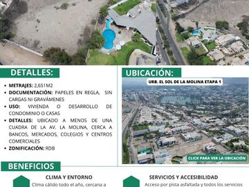 GRAN TERRENO DE 2,651 M² EN EL SOL DE LA MOLINA – IDEAL PARA PROYECTOS INMOBILIARIOS