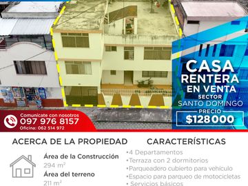 Se vende Casa Rentera en Ibarra, Santo Domingo