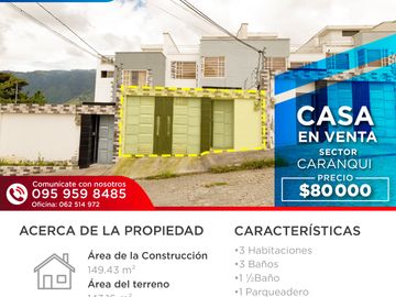 CASA EN VENTA EN CARANQUI CALLE LOS QUITUS, IBARRA