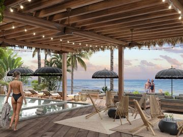 Departamento con alberca privada, frente al mar, en venta, Tankah, Tulum.