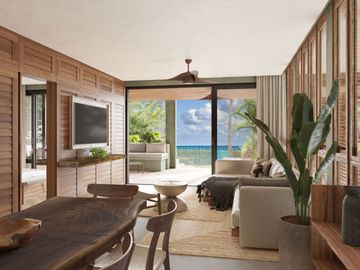 Departamento con alberca privada, frente al mar, en venta, Tankah, Tulum.