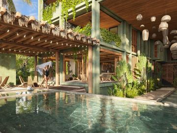 Departamento con alberca privada, frente al mar, en venta, Tankah, Tulum.