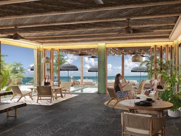 Departamento con alberca privada, frente al mar, en venta, Tankah, Tulum.