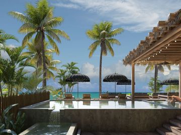 Departamento con alberca privada, frente al mar, en venta, Tankah, Tulum.