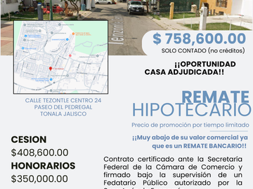 OPORTUNIDAD!! Casa Adjudicada en Remate Bancario, Paseo del Pedregal, Tonala, Jalisco