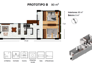Departamento de 2 recámaras en col. Del Valle (B-103)
