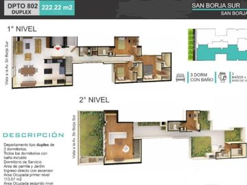 Vendo Duplex 801 y 802 de 3 Dorm + 1 Cochera de Estreno, Av San Borja Sur