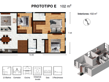 Penthouse de 3 habitaciones en la col. del Valle (E-306)