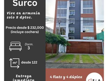 DEPARTAMENTO ESTRENO DÚPLEX VELASCO ASTETE 2226 VISTA ALEGRE SURCO. ENTREGA INMEDIATA. PRECIO INCLUYE COCHERA. 3 DORMITORIOS. 155 m2.