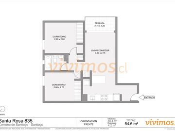 2 Dorm + 1 baño y estacionamiento. Metro Matta. Moderno y luminoso. Santa Rosa 835