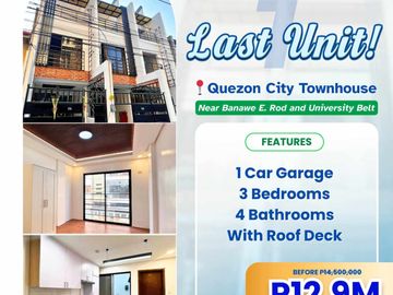 Last unit left! Brand new 3-Storey Townhouse in E. Rod QC near Welcome Rotonda and Puregold QI