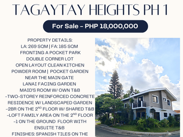 Tagaytay Heights - Phase 1 double corner lot (rare), fronting a pocket park for sale