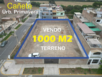 Vendo Terreno de 1000 m2 en plana esquina, Urbanización Primavera san Vicente Cañete