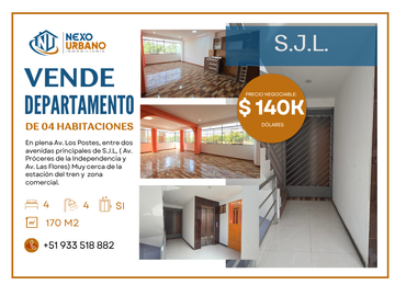 VENTA DE DEPARTAMENTO 4 HABITACIONES EN SJL