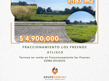 Terreno en Venta en Atlixco Centro, Fraccionamiento los Fresnos.