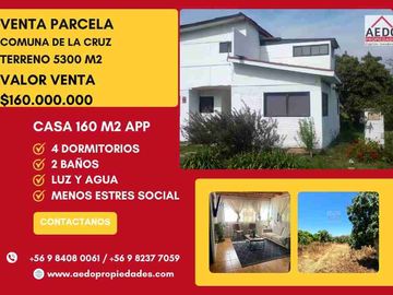 Se Vende Linda Parcela con Casa Campestre de dos pisos, Sector Las Barrancas, paradero 14, Comuna de La Cruz.