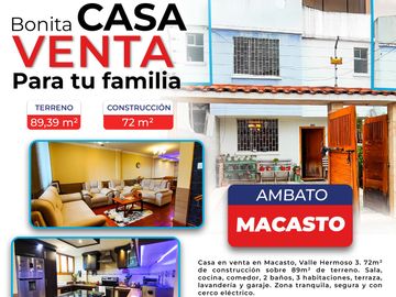 Casa - Macasto, Urbanización Valle hermoso 3, Ambato, Ecuador