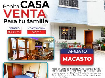 Casa - Macasto, Urbanización Valle hermoso 3, Ambato, Ecuador