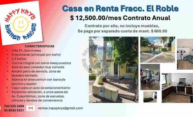 Villa en Renta Fracc El Roble cerca de playa