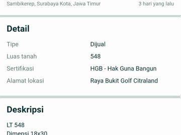 Dijual Tanah Kavling Raya Bukit Golf International Citraland Surabaya