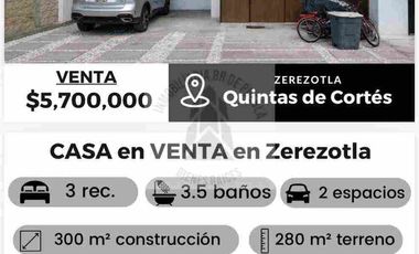 VENTA DE CASA EN QUINTAS
DE CORTES | ZEREZOTLA , CHOLULA PUEBLA
Ubicado a 5 min del cerro del Zapoteco 
12 min de la UDLAP