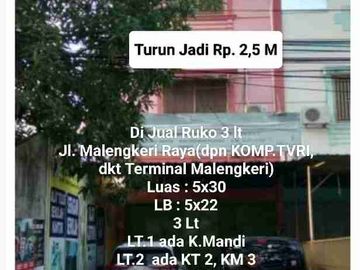 Dijual Ruko 3 lt Jl. Malengkeri Raya Makassar