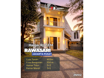 Rumah Hoek Mewah Rawasari Jakarta Pusat LT 403M² Dalam Komplek One Gate - Siap Huni Zn102