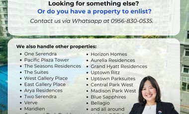 FOR SALE: One Serendra 2 Bedroom – BGC, Taguig  (Direct Buyers Only) Grand Hyatt Residences, One Serendra, Seasons Residences, West East Gallery Place