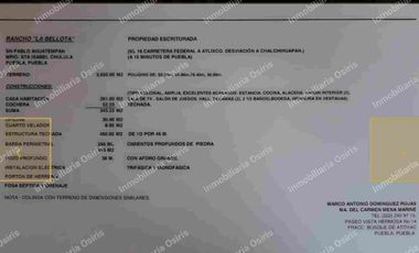 RANCHO 3,650 m2 Federal Atlixco