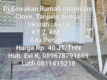 Di Sewakan Rumah minimalis, Clove tanjung bunga