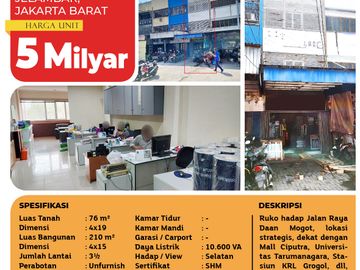 Dijual Ruko Daan Mogot Jakarta Barat Strategis SHM 3.5 Lantai Hadap Jalan Raya